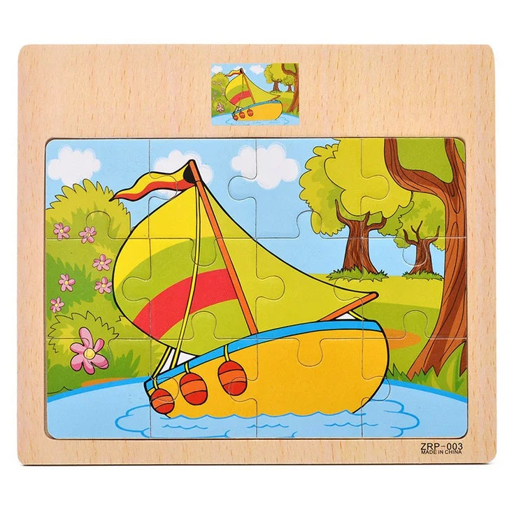 Wooden Puzzle for Kids 9/12 Piece Animal & Vehicle Learning Toy