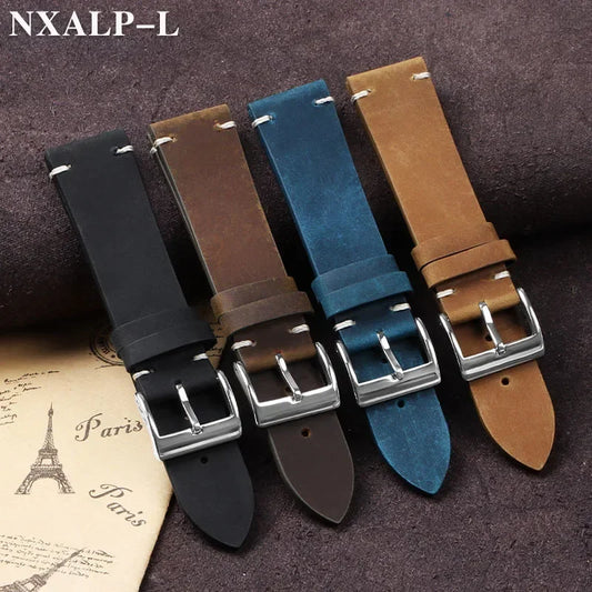 Leather Watch Band Vintage Handmade Strap 18mm 20mm 21mm 22mm