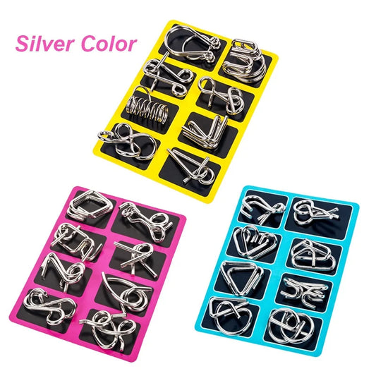 Metal Brain Teaser Puzzle Set 8PCS Wire IQ Mind Challenge Game