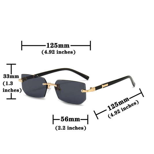 Rimless Rectangle Sunglasses with Mirrored Lenses for Women