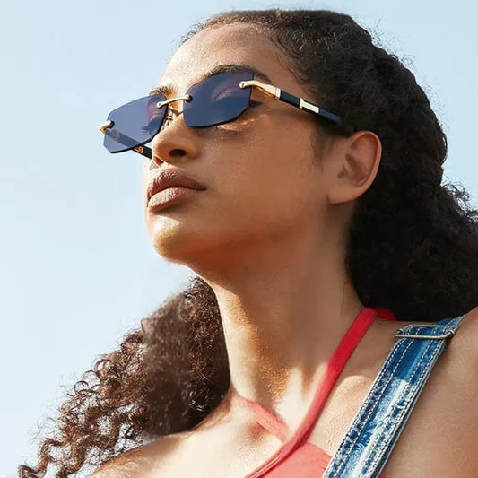 Rimless Rectangle Sunglasses with UV400 Protection