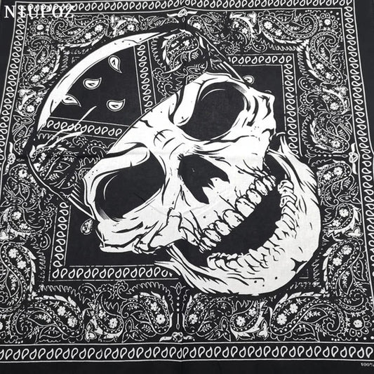 Cotton Bandana Skull Print Square Scarf Headband for Men & Women