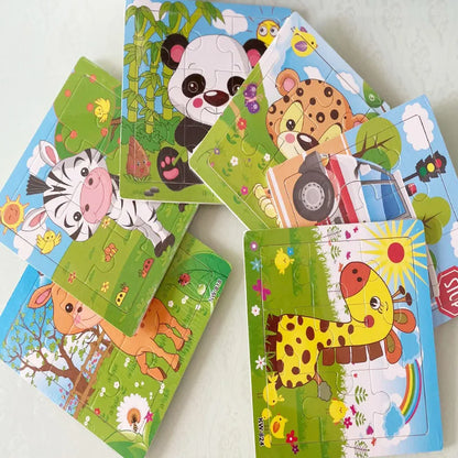 Wooden Puzzle for Kids 9/12 Piece Animal & Vehicle Learning Toy