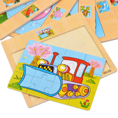 Wooden Puzzle for Kids 9/12 Piece Animal & Vehicle Learning Toy