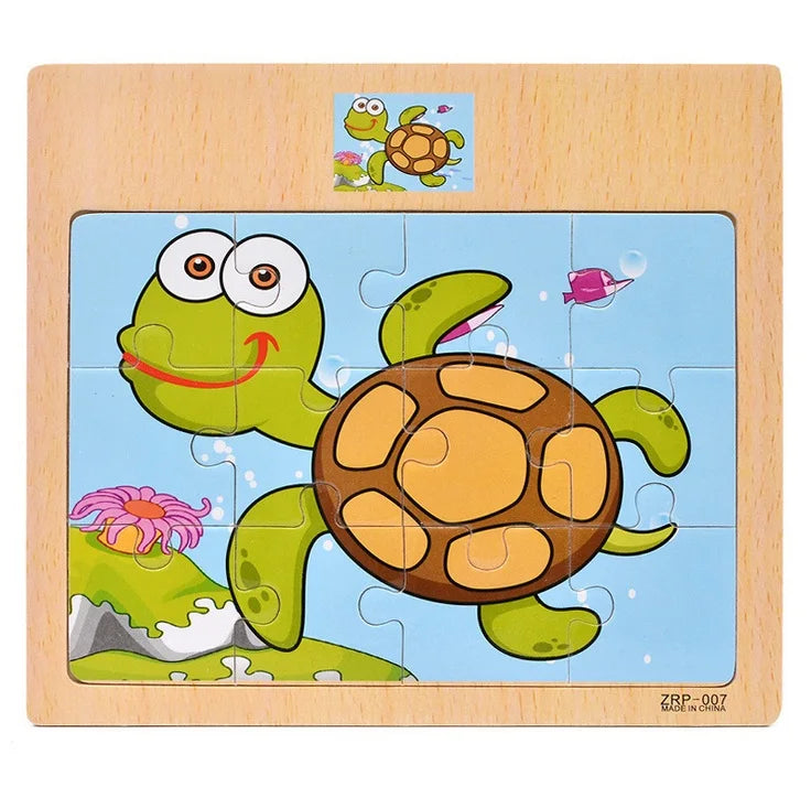 Wooden Puzzle for Kids 9/12 Piece Animal & Vehicle Learning Toy