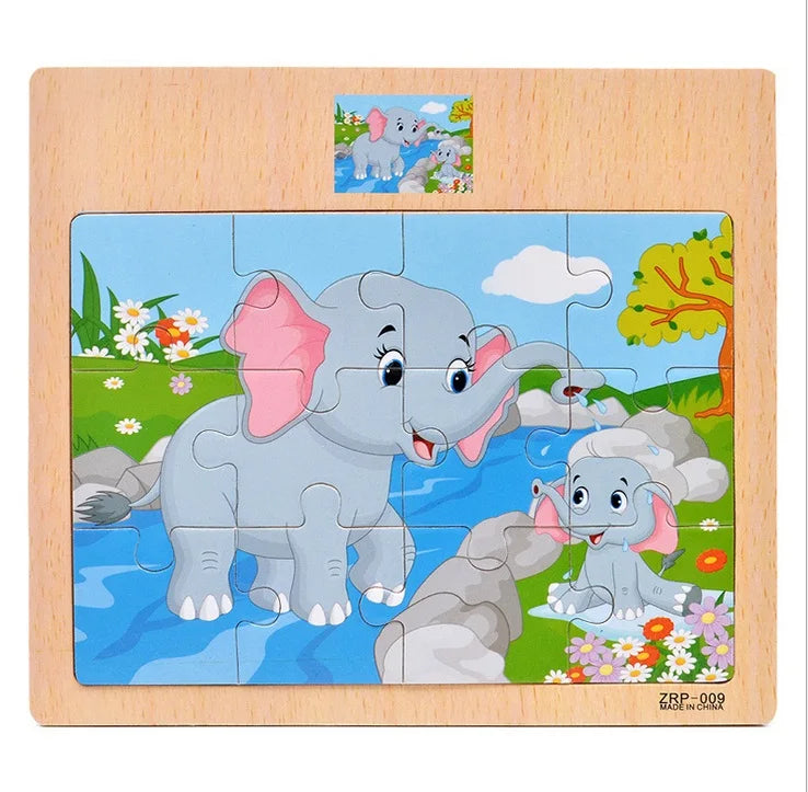 Wooden Puzzle for Kids 9/12 Piece Animal & Vehicle Learning Toy