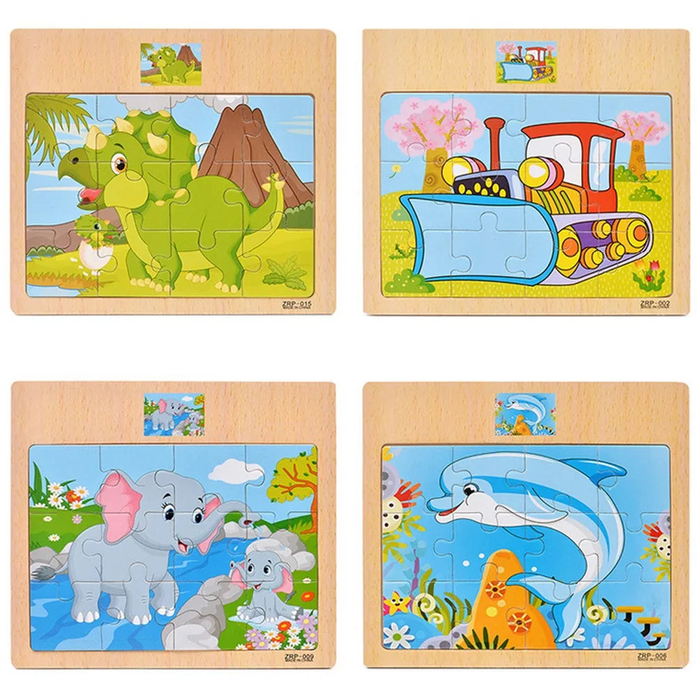 Wooden Puzzle for Kids 9/12 Piece Animal & Vehicle Learning Toy