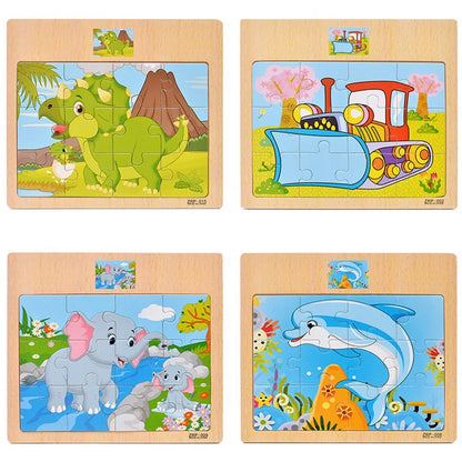 Wooden Puzzle for Kids 9/12 Piece Animal & Vehicle Learning Toy