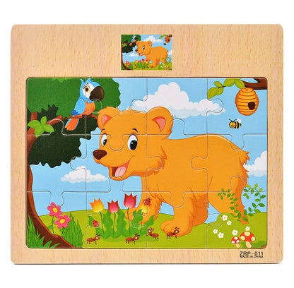Wooden Puzzle for Kids 9/12 Piece Animal & Vehicle Learning Toy