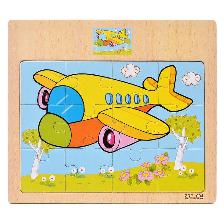 Wooden Puzzle for Kids 9/12 Piece Animal & Vehicle Learning Toy