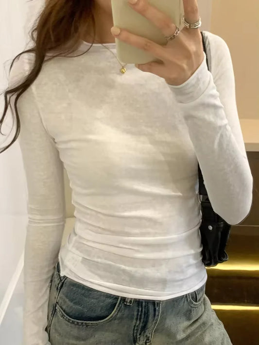 Women's Long Sleeve T-Shirt Casual Slim Fit Crew Neck Top