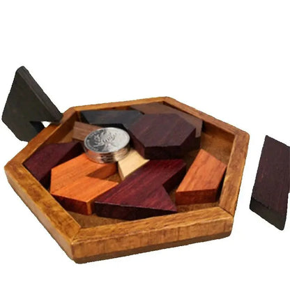Wooden Geometric Puzzle Shape Sorting Educational Brain Teaser for Kids