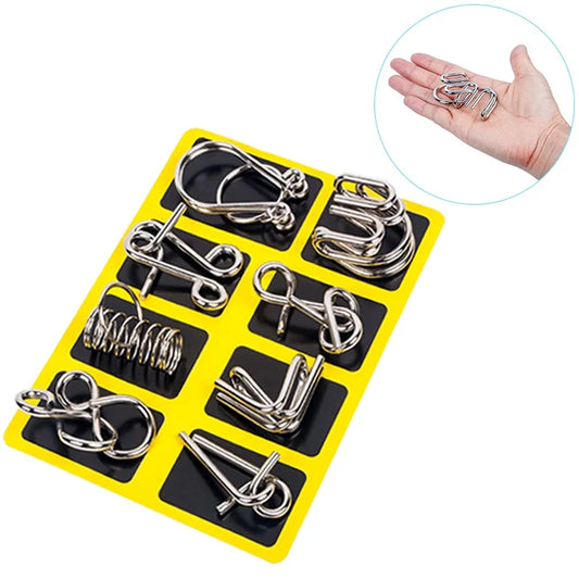 Metal Brain Teaser Puzzle Set 8PCS Wire IQ Mind Challenge Game