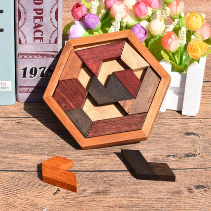 Wooden Geometric Puzzle Shape Sorting Educational Brain Teaser for Kids