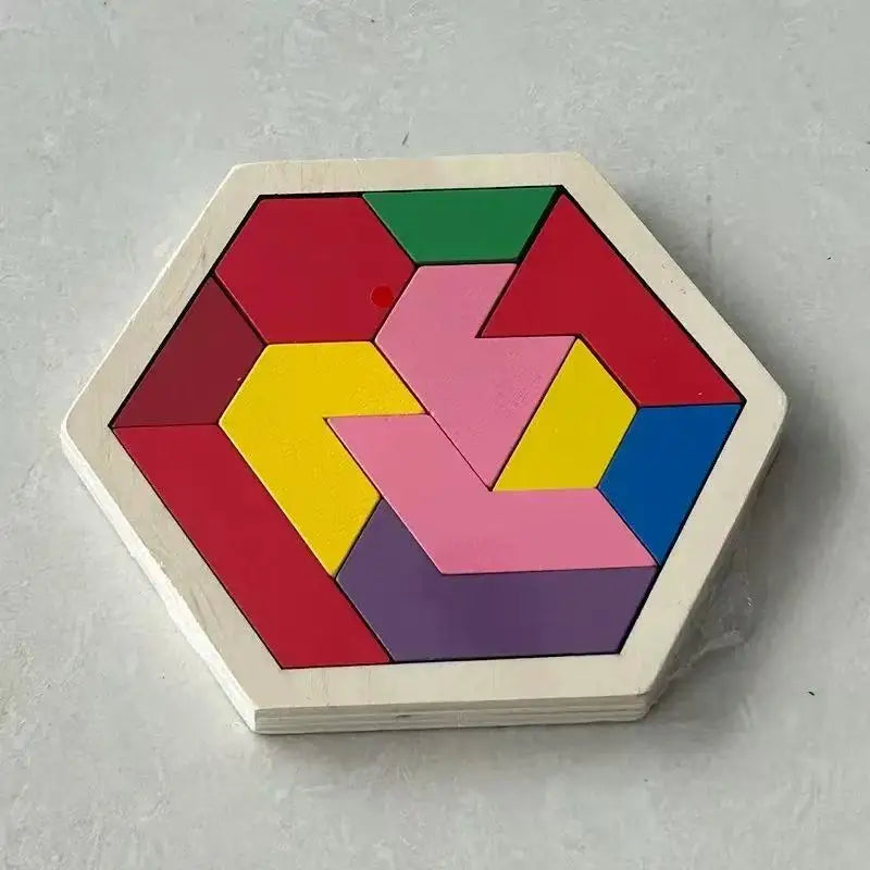 Wooden Geometric Puzzle Shape Sorting Educational Brain Teaser for Kids