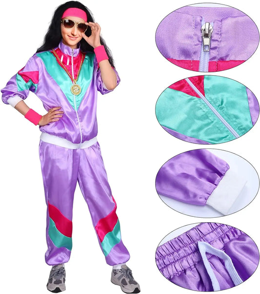 80s Tracksuit Costume for Women with Jacket and Pants