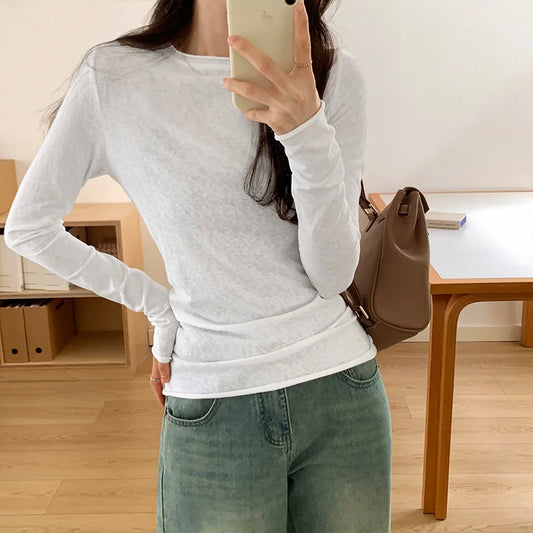 Women's Long Sleeve T-Shirt Casual Slim Fit Crew Neck Top
