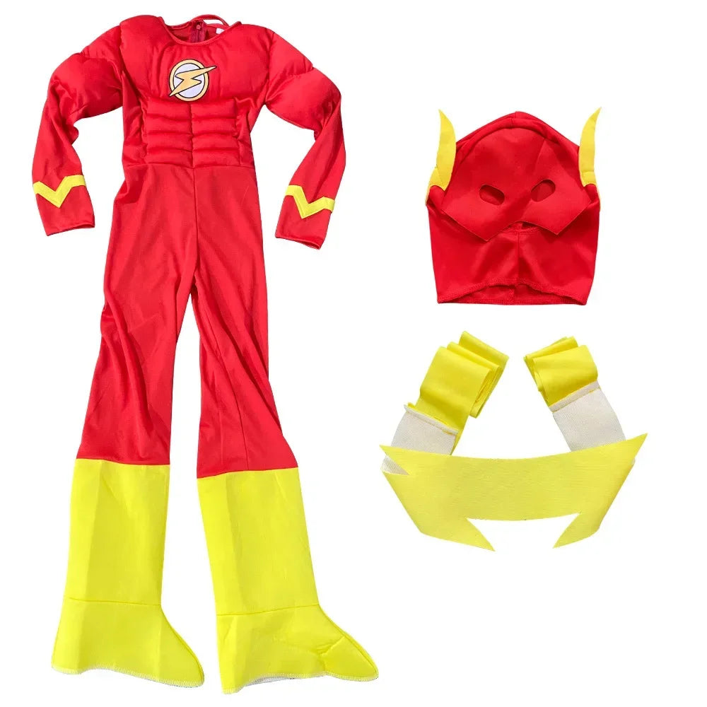 Kids Superhero Costume Set with Jumpsuit Mask and Belt