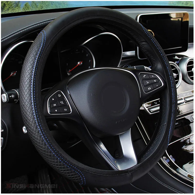 Leather Steering Wheel Cover Universal Non Slip 37-38cm