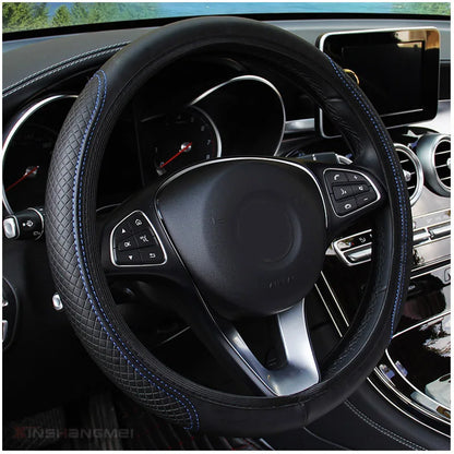 Leather Steering Wheel Cover Universal Non Slip 37-38cm