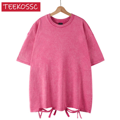 American Style Retro Heavyweight Solid Color Short Sleeved T-shirt Men Women Summer Street Trendy Washed Old Oversized Clothes