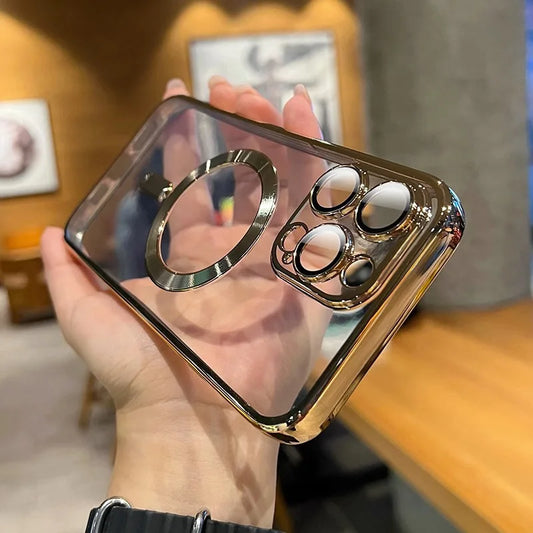 Magnetic Clear Phone Case with Shockproof Plated Edge
