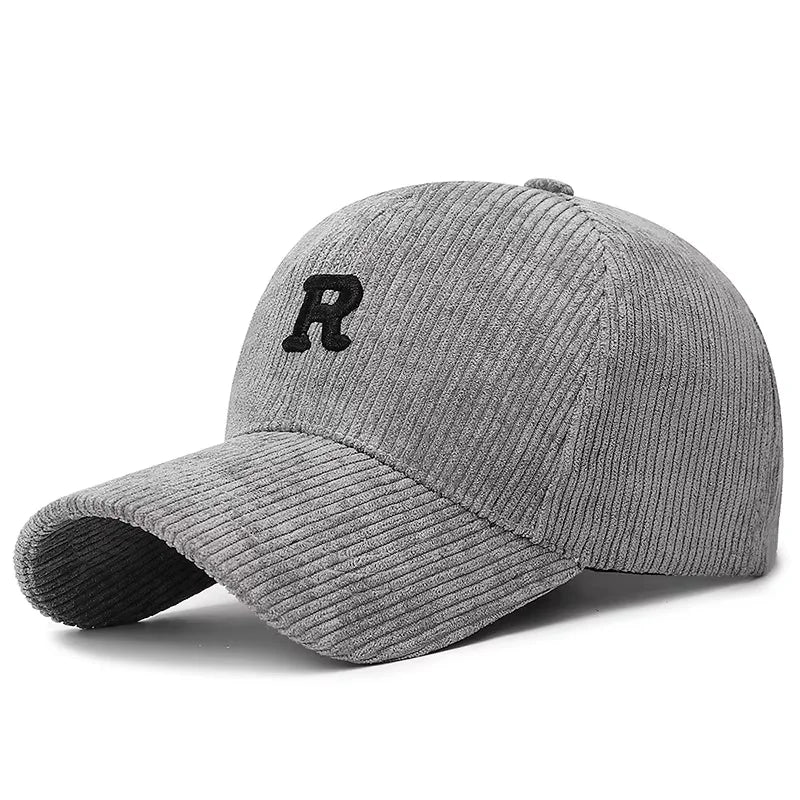 Corduroy Baseball Cap with Embroidered Letter Adjustable Hat