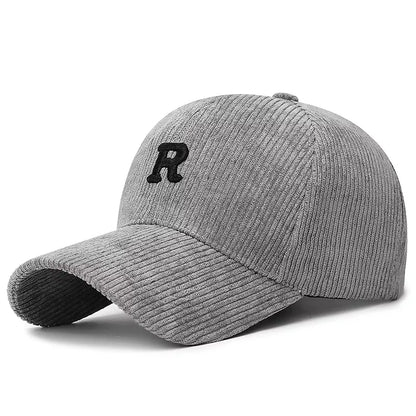 Corduroy Baseball Cap with Embroidered Letter Adjustable Hat