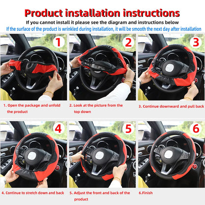 Carbon Fiber Steering Wheel Cover PU Leather 14.5-15 Inch