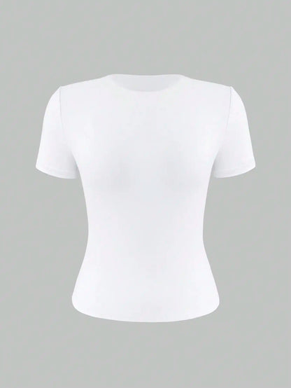 Women's White Fitted T-Shirt Short Sleeve Casual Crew Neck Tee