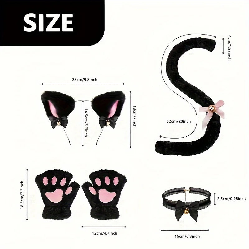 Cat Paw Gloves Set with Cat Ear Headband Fingerless Cosplay Accessories