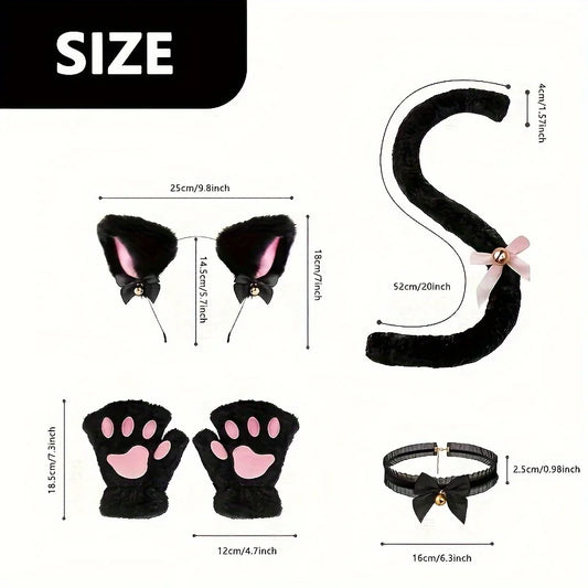 Cat Paw Gloves Set with Cat Ear Headband Fingerless Cosplay Accessories