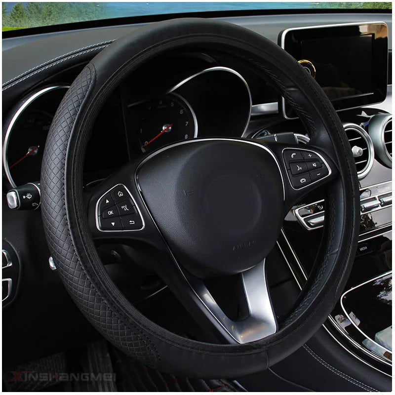 Leather Steering Wheel Cover Universal Non Slip 37-38cm