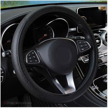 Leather Steering Wheel Cover Universal Non Slip 37-38cm