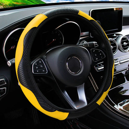 Carbon Fiber Steering Wheel Cover PU Leather 14.5-15 Inch