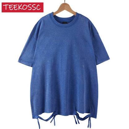 American Style Retro Heavyweight Solid Color Short Sleeved T-shirt Men Women Summer Street Trendy Washed Old Oversized Clothes