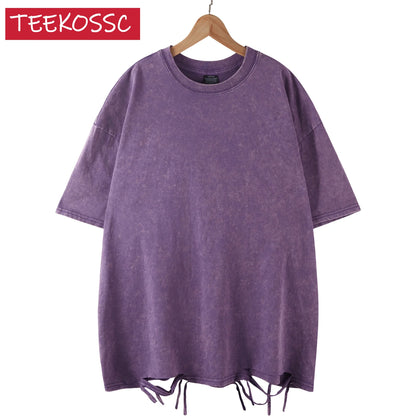 American Style Retro Heavyweight Solid Color Short Sleeved T-shirt Men Women Summer Street Trendy Washed Old Oversized Clothes