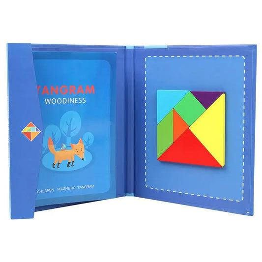 Magnetic Tangram Puzzle Book Wooden Geometry Learning Toy for Kids