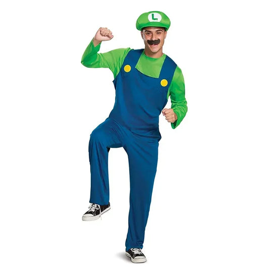 Adult Plumber Costume with Hat, Mustache and Jumpsuit