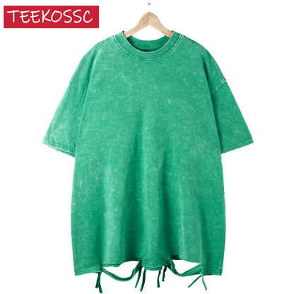 American Style Retro Heavyweight Solid Color Short Sleeved T-shirt Men Women Summer Street Trendy Washed Old Oversized Clothes