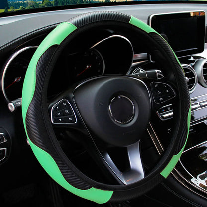 Carbon Fiber Steering Wheel Cover PU Leather 14.5-15 Inch