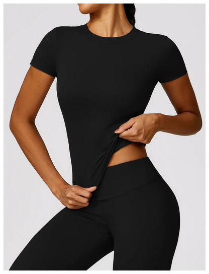 Women's Running T Shirt Breathable Short Sleeve Gym Fitness Top
