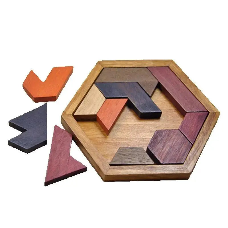 Wooden Geometric Puzzle Shape Sorting Educational Brain Teaser for Kids