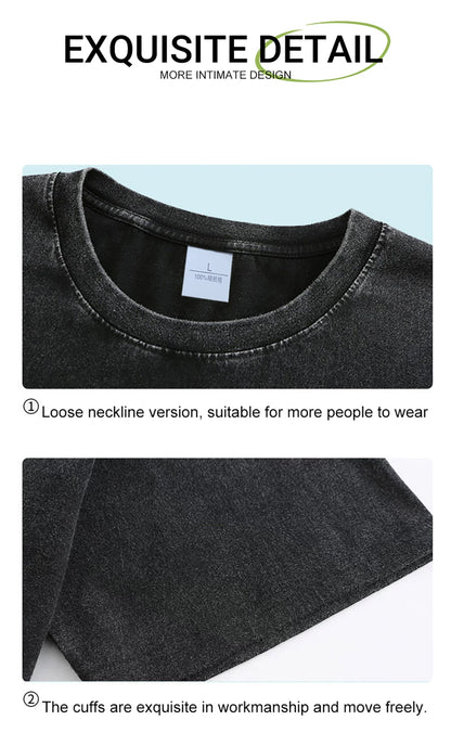 American Style Retro Heavyweight Solid Color Short Sleeved T-shirt Men Women Summer Street Trendy Washed Old Oversized Clothes