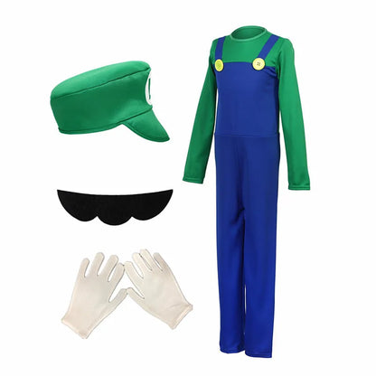Kids Plumber Costume with Jumpsuit, Hat, Beard and Gloves