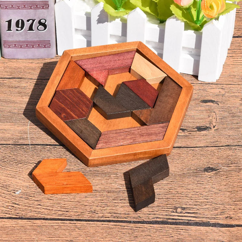 Wooden Geometric Puzzle Shape Sorting Educational Brain Teaser for Kids