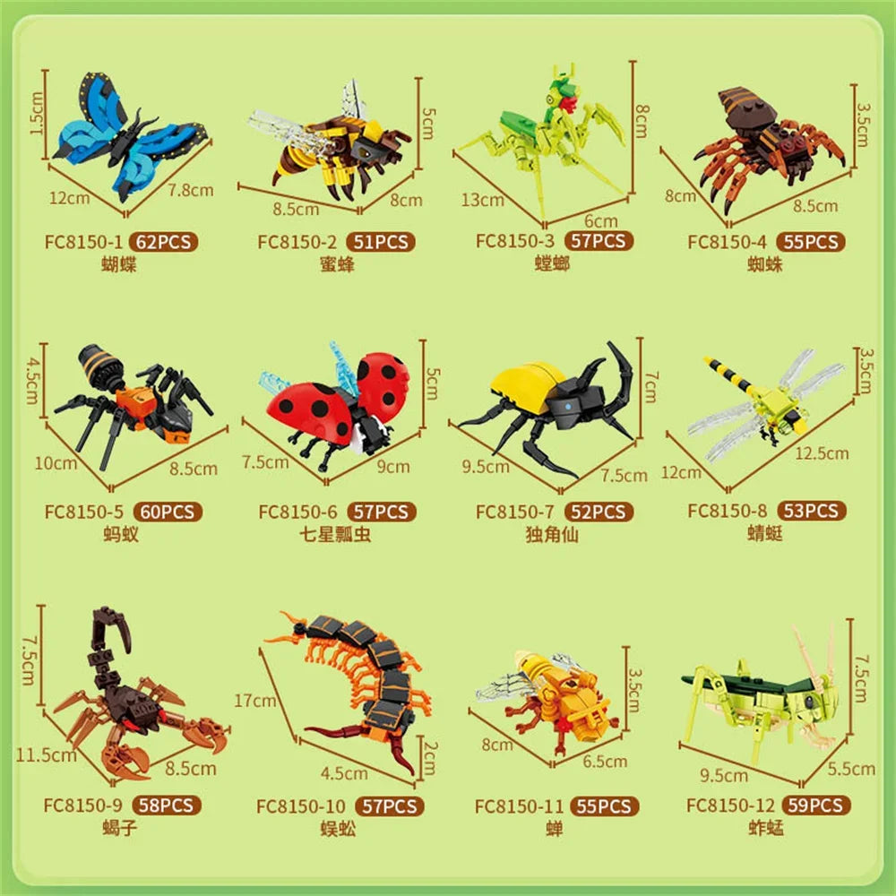 Insect Building Block Set DIY Animal Construction Toy for Kids