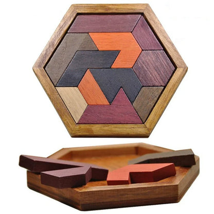 Wooden Geometric Puzzle Shape Sorting Educational Brain Teaser for Kids
