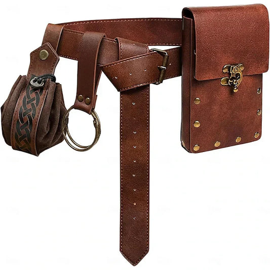 Medieval Cosplay Belt Set with Waist Pouch for Renaissance Costume