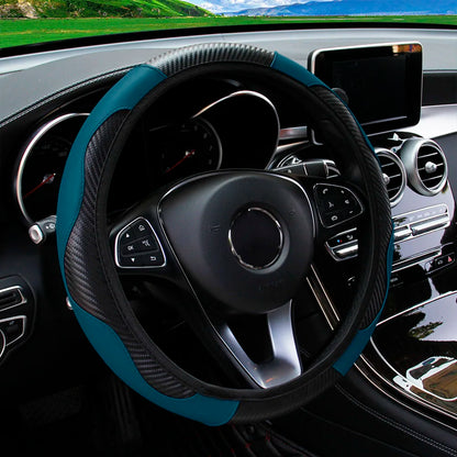 Carbon Fiber Steering Wheel Cover PU Leather 14.5-15 Inch
